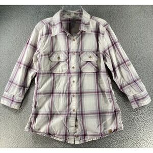 Carhartt Shirt Women's Small 4/6 Purple Plaid Western 3/4 Roll‎ Tab Sleeve